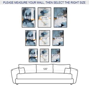 Ensemble d'Art Mural Abstrait Moderne sur Toile Trois Grands Cadres <span class=keywords><strong>Bleu</strong></span> Marine Décoration Murale pour Salon <span class=keywords><strong>Chambre</strong></span> Cadre de Peinture à l'Huile - Product Image 4