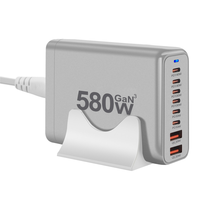 Station de charge de bureau GaN3 580W PD140W PD100W PD30W QC20W 6 ports Type-C + 2 ports USB-A QC Chargeur rapide pour ordinateurs portables de jeu MacBook
