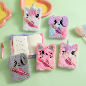 Children's Cute Cat <strong>Dog</strong> Plush Printed Mini Notebook with Pen Pocket Sewing Binding Portable <strong>Journal</strong> Student Gift Book - Product Image 2