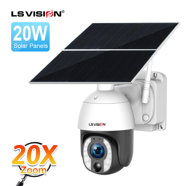 LS VISION Outdoor WiFi Security CCTV Camera 4G Wireless Battery & Solar Powered PIR Alarm 5MP PTZ Zoom CCTV