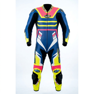 Combinaison de course premium pour homme 1 pièce en cuir de vache véritable/cuir de kangourou, style MotoCP, avec protections niveau 2 - Product Image 1