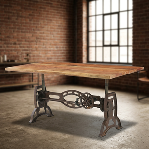 Table à manger pliable réglable en hauteur, en fer forgé industriel et bois de manguier, écologique, pour appartement, ferme, hôtel - Product Image 3