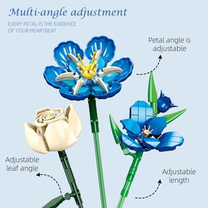 Lot de fleurs artificielles en plastique bleues pour décoration de bureau, ornements DIY, bouquet de tulipes et d'orchidées, ensemble de blocs de construction en gros - Product Image 4