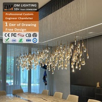 Lustre en cristal de luxe en forme de goutte d'eau, lustre rectangulaire pour plafond, lustre suspendu pour magasin, escalier long, éclairage