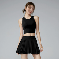 Ensemble de yoga pour femmes, débardeur uni, jupe plissée asymétrique, séchage rapide, tenue de sport pour le tennis, le badminton, la gym, ensemble deux pièces
