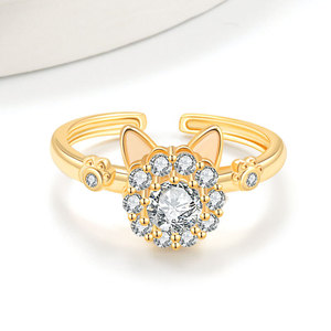 Cute <b>Cat</b> Finger <b>Ring</b> Adjustable Insert Zircon Copper Gold Plated Spin Anxiety Non Tarnish Stress Relief Jewelry For Girls - Product Image 6