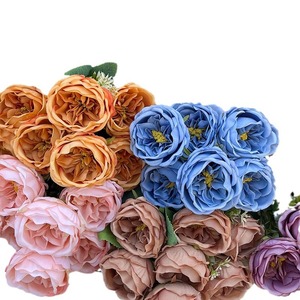 Bouquet de roses artificielles en soie Austin, arrangements floraux hautement réalistes pour accessoires de photographie de mariage, style moderne - Product Image 1