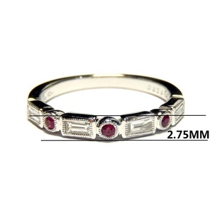 Bague de mariage en or blanc massif 18 carats avec rubis taille brillant et baguette, sertie clos, collection Hong Kong KOK - Product Image 2