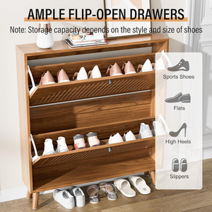 Meuble de rangement pour chaussures avec 2 tiroirs rabattables, organisateur de chaussures autoportant pour entrée, étagère à chaussures en bois dissimulée et fermée pour entrée - Product Image 3