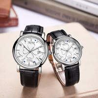 Montre Caluola Couple Charm, mouvement mécanique analogique gravé, boîtier en acier inoxydable, automatique, unisexe, affichage de la date, saphir