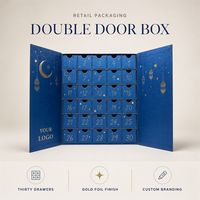 Boîte de compte à rebours du Ramadan à double porte personnalisée, 30 tiroirs numérotés, emballage cadeau en feuille d'or