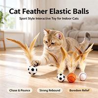 Jouet pour chat en forme de plume élastique, balle en caoutchouc à lancer, jeu interactif de poursuite et de saut pour chats d'intérieur
