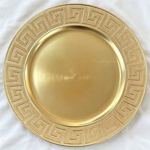 Assiette de présentation ronde en plastique, motif spirale or rose en relief, bord perlé, réutilisable pour la décoration de table de fête, événement ou mariage - Product Image 4