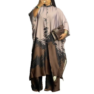 Ensemble décontracté <span class=keywords><strong>grande</strong></span> <span class=keywords><strong>taille</strong></span> pour <span class=keywords><strong>femme</strong></span> : chemise imprimée à col <span class=keywords><strong>et</strong></span> manches longues avec pantalon long, style africain, collection 2026 - Product Image 5
