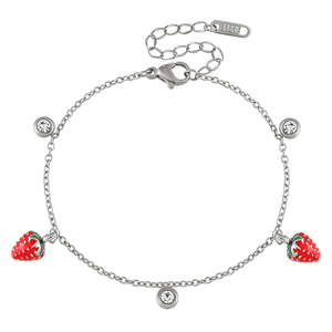 Bracelet à breloques Euro-Américain pour femme, motif petite fraise tropicale, personnalisé, en acier inoxydable avec finition émail, plaqué PVD 18K, cadeau de bijoux - Product Image 6