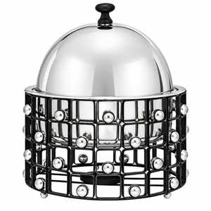 Ensemble chauffe-plats rond en acier inoxydable avec couvercle et bac à nourriture pour service de buffet professionnel - Product Image 4