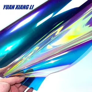 PVC arco-íris filme macio holográfico transparente vermelho e azul duas cores fonte Xiangli fábrica produção brilho reflexivo