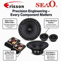 Système de haut-parleurs de voiture 2 voies 6,5 pouces, médium-grave 30W RMS 60W Max, panier en acier, tweeter à dôme en soie 25mm, usine OEM ODM