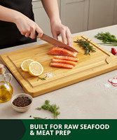 Planches à découper en bois pour la préparation et le service des repas en cuisine, ensemble de planches de service en bambou avec rainures profondes pour le jus et poignées latérales