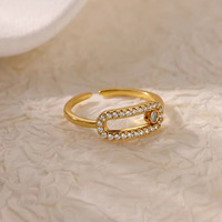 Ywxs Cross-Border Best-Sell 18K Goud Roestvrij Staal Ins High-End Open Ring Kleurrijke Kristal Zirkoon Glijdende Bladring Voor Vrouwen