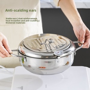 Durable 304 Food Grade Stainless Steel Deep Fryer Flying <strong>Pot</strong> with Thermometer for Home and Restaurant Kitchens - Product Image 2