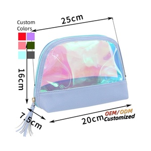 Sac cosmétique avec fermeture éclair logo personnalisé PU cuir Laser hologramme demoiselle d'honneur cadeau PVC TPU pochette de maquillage sac cosmétique - Product Image 1