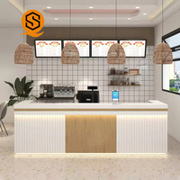 Comptoir de bar d'angle en forme de L, comptoir de bar en bois pour pâtisserie, café, dessert, comptoir de réception personnalisé pour magasin de jus