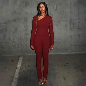 Conjunto de Suéter Personalizado para Mujer 2026, Manga Larga, Cuello Irregular, Color Sólido, Pantalones Elásticos, Tejido Transpirable, Atuendos de Otoño - Product Image 5