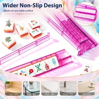 Supports de Mahjong en plastique transparent rose vif avec poussoirs automatiques intégrés, porte-pièces de Mahjong transparents, accessoires de jeu de table