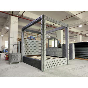 Итальянская обивка, набор мебели для спальни, роскошная кровать размера «King-Size», Современная Вельветовая ткань, Каркас кровати с отделением для хранения - Product Image 4