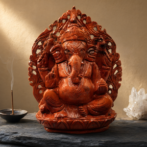 Estatua de Ganesha tallada a mano en Jaspe Rojo - Ídolo del Dios Ganesha - Escultura en Cristales/Piedras Preciosas - Reiki/Chakra/Cura - 7.5 - Product Image 3
