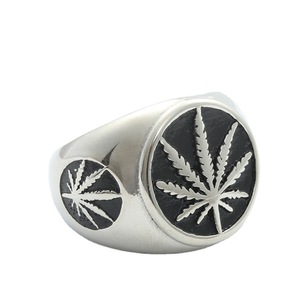 Men's <b>Titanium</b> Steel <b>Ring</b> With Gold Cannabis Leaf Design Silver And Gold Color Retro Punk Style Jewelry Gift 280679 - Product Image 2
