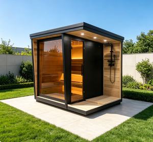 Sauna da Esterno per 4-6 Persone con Doccia Integrata, Sauna a Vapore <span class=keywords><strong>in</strong></span> <span class=keywords><strong>Legno</strong></span> Massiccio con Impianto Doccia Completo - Product Image 1