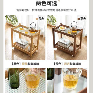 Modern Minimalist Tea Cart With <b>Glass</b> Top And Wooden Frame Multi Function Living Room <b>Side</b> <b>Table</b> For Sofa Or Reading Area - Product Image 4