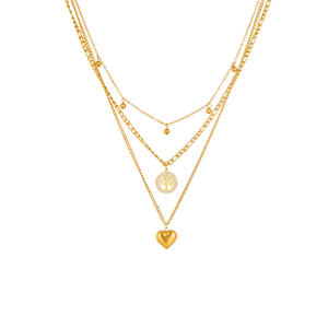Acier inoxydable Or signe rond Coeur <span class=keywords><strong>arbre</strong></span> <span class=keywords><strong>de</strong></span> <span class=keywords><strong>vie</strong></span> Pendentif Collier Pour Femmes Mode Multi-couche Chaîne Étanche Fille Bijoux - Product Image 4