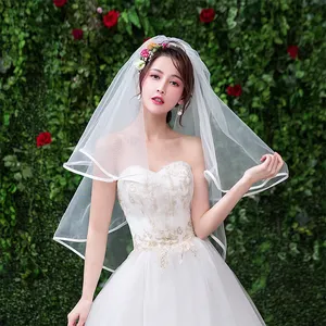 Wedding Accessories Wholesale Engagement Double Swiss Mesh Hem Bridal Veil High Quality Elegant Short Wedding Bridal Veils Hair Accessories