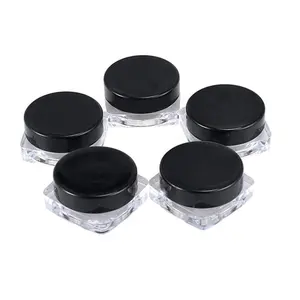 Beauty Makeup Sample Jars 3g 3ml Square Eye Cream PS Clear Container With Plastic Black Cap