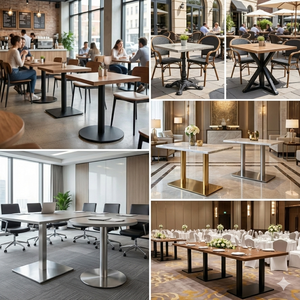 वाणिज्यिक ग्रेड भारी शुल्क आधुनिक स्टेनलेस स्टील ब्लैक आयरन रेस्तरां भोजन कॉफी दुकान फर्नीचर हार्डवेयर टेबल बेस - Product Image 6