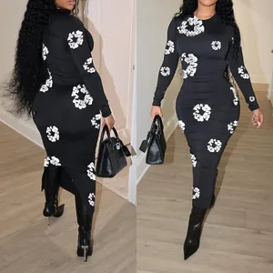 Wholesale designer clothing long sleeve black bodycon dress fashion casual long dresses women 2024