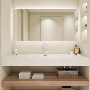 Light luxury <b>white</b> bathroom cabinet smart semi-circular <b>mirror</b> hanging cabinet body <b>white</b> washbasin - Product Image 4