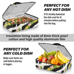 Sac isotherme portable promotionnel personnalisé pour livraison de repas et pizzas, motif hawaïen Puakenikeni noir, idéal pour le barbecue - Product Image 5