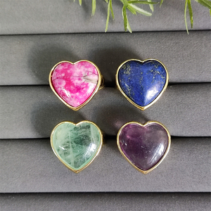 Venta directa de fábrica Anillo de bisel de oro de piedras preciosas naturales Corazón colorido Amatista Lapislázuli Anillos de fluorita verde para joyería de niña - Product Image 1