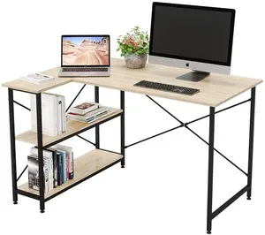 Meja kantor murah bentuk L, meja komputer Desktop dengan rak penyimpanan di bawah meja untuk belajar siswa