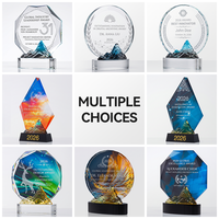 Trophée en cristal octogonal tournesol, grande surface de gravure, sculpture 3D Montagne Bleue, récompense pour reconnaissance des employés, vente chaude