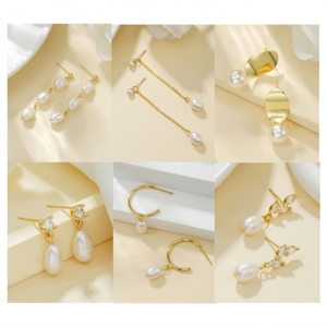 Chuỗi dangle Bông tai ngọc trai bông tai ngọc trai 925 Bạc <span class=keywords><strong>Stud</strong></span> Bông tai ngọc trai - Product Image 2