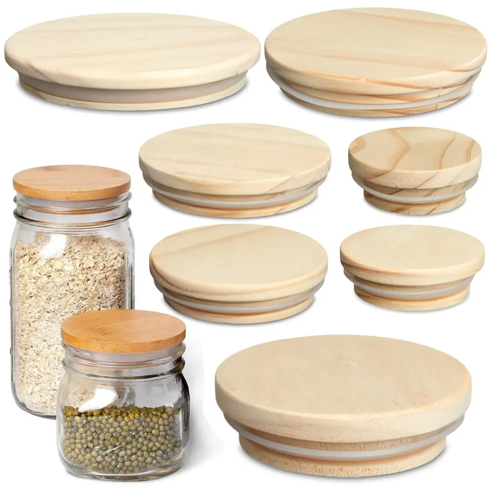 Tapas de bambú, tarro reutilizable, tapas de madera para conservas, tapas de madera para sellado sin fugas, suministros para tarros para beber
