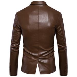 Chaqueta de cuero de talla grande para hombre de otoño e invierno, chaqueta de cuero ajustada con cuello <span class=keywords><strong>Polo</strong></span>, chaqueta de motocicleta de PU - Product Image 2