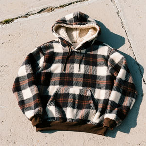 Cappuccio Plaid a doppio strato senza Zip con cappuccio per gli uomini Sherpa foderato pesante flanella invernale calda coperta oversize - Product Image 1
