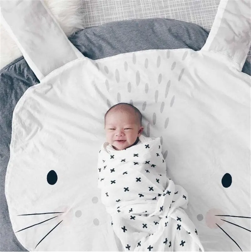 Alfombra gris con dibujos de conejo para bebé, tapete para habitación de juguete para niños