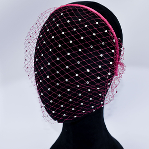 Vente en gros de filet de visage en strass <span class=keywords><strong>Voile</strong></span> Casque de mariage en cristal Cage à oiseaux Voiles de bandeau en maille pour mariée - Product Image 4